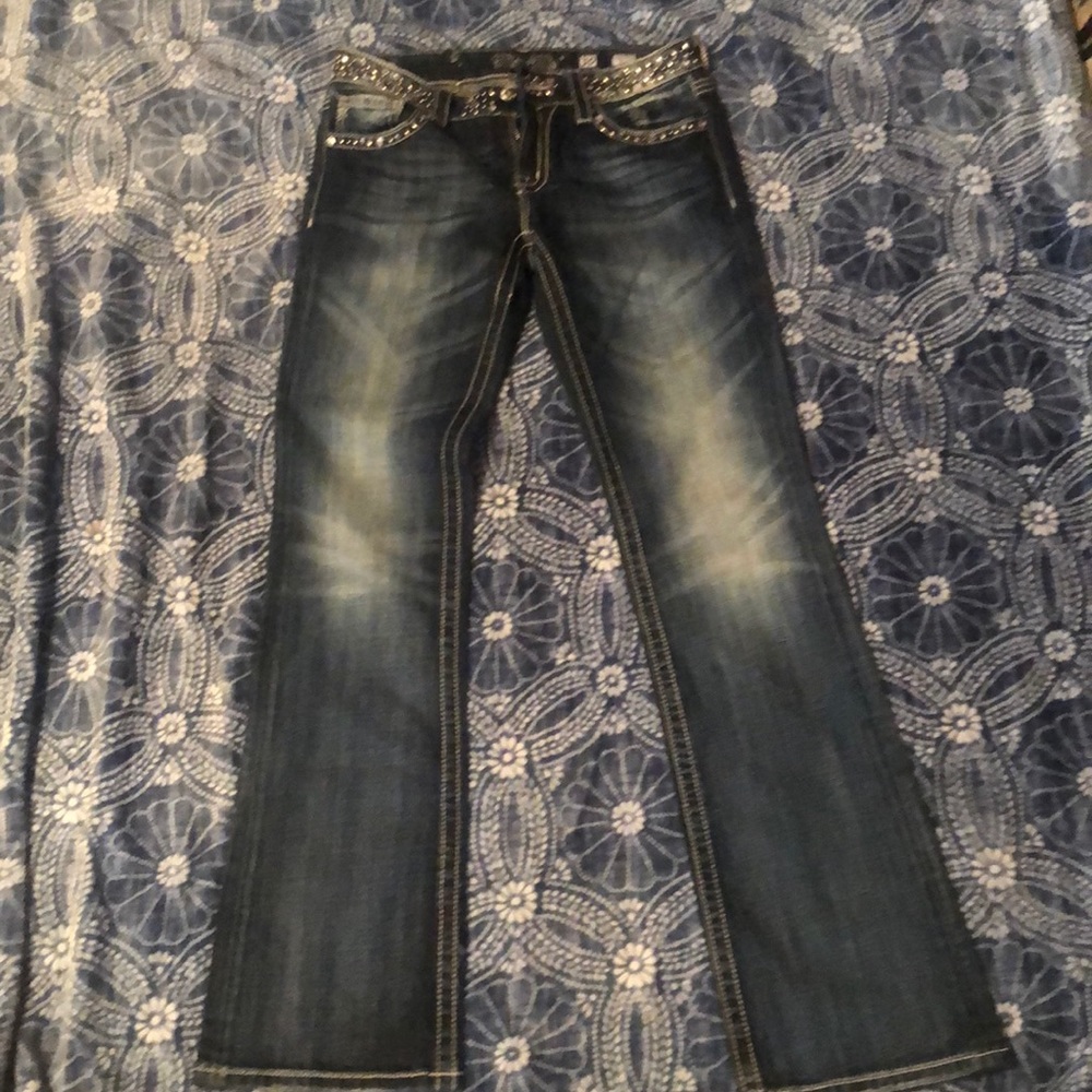 Dark Wash Blue Women's Jeans with Embellished Waist